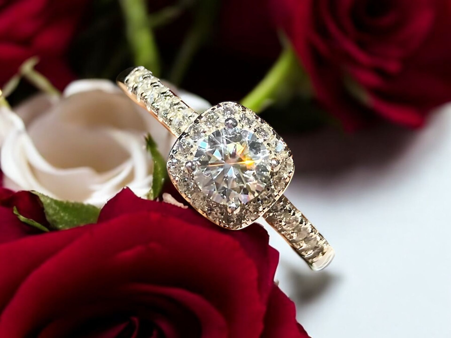 Engagement Ring 0.50 Ctw Brilliant Moissanite 14K White Gold Plated .925 Square Size 7