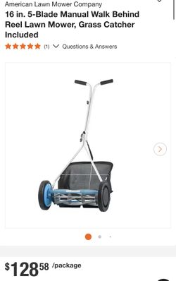 16 in. 5-Blade Manual Walk Behind Reel Lawn Mower, Grass Catcher Included