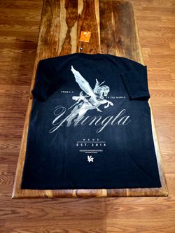 YoungLA Men's "Warrior" Black Tee w/ Silver Pegasus and Script Logo. Size Small