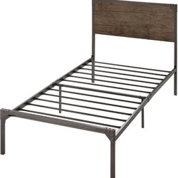 SHA CERLIN Twin Size Metal Platform Bed Frame with Wood Headboard (Price Negotiable)