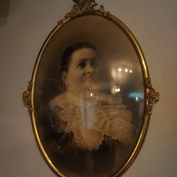 Antique Bubble Glass Oval Picture Frame 