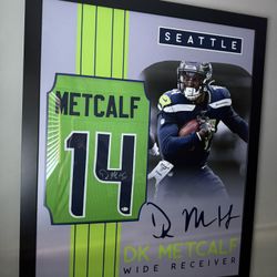 DK Metcalf Signed 35x43 Framed Custom Jersey Display - Beckett COA
