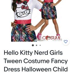 Hello Kitty Nerd Girls Tween Costume Fancy Dress Halloween Child Cosplay Kids 