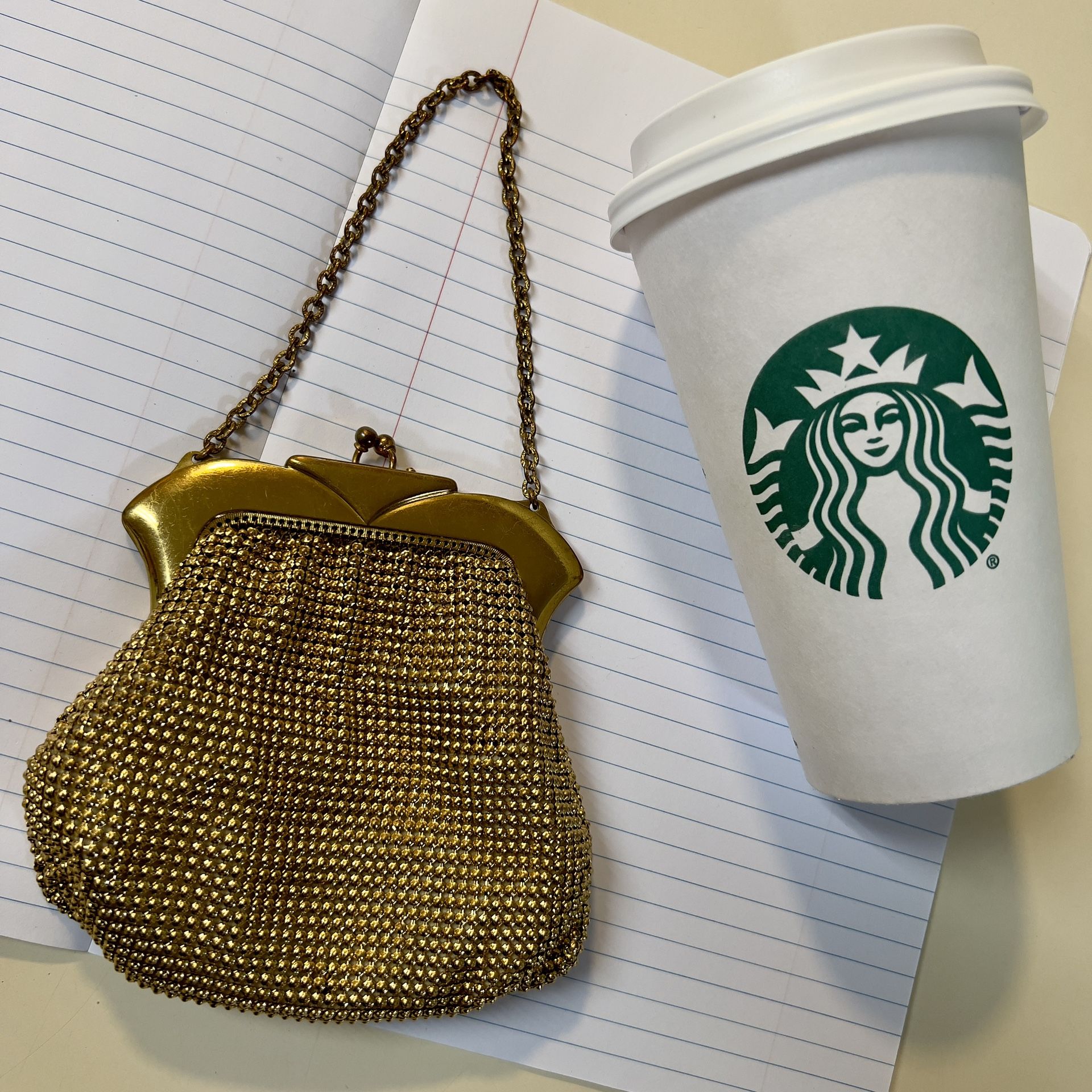 Whiting & Davis Mesh Bag Vintage Gold Plated kiss lock Closure Mini Evening Bag
