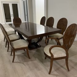 Custom-Made Solid Wood Dining Table with 8 matching chairs