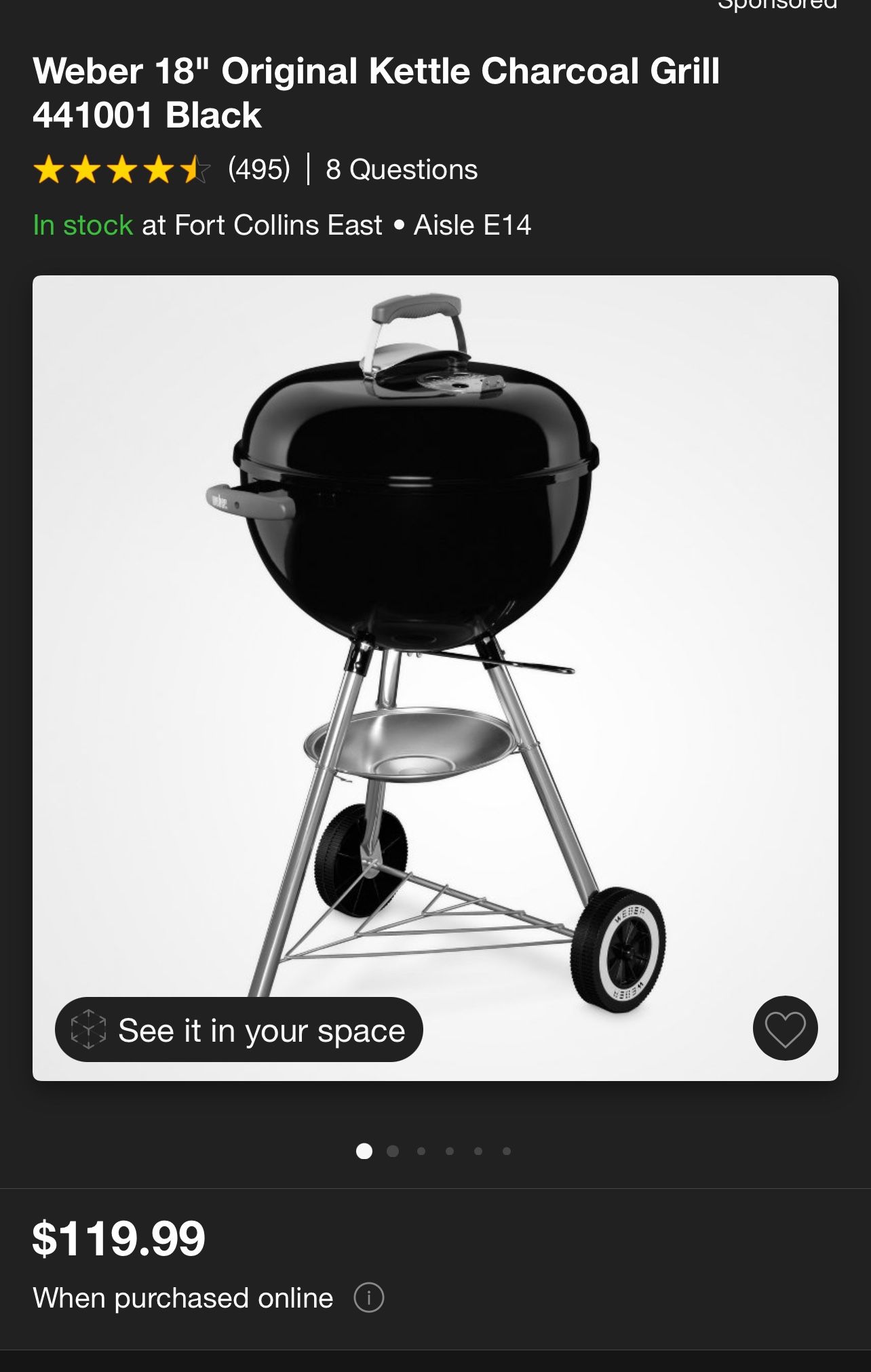 Webber 18” Charcoal Grill Brand New In Box