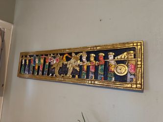 vintage hand-carved and hand-painted Balinese wooden procession panel