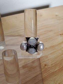 Moonstone and pearl 925 silver gemstone ring