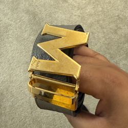 	 Claus M Reversible Belt 1.75" in Monogram Leather Smoked Pearl One Size