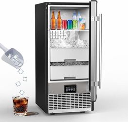Under Counter Ice Maker with Refrigerator Function, 120LBS/24H Commercial Ice Machine, No-Melt Ice Storage, 24H Timer & Self-Cleaning, Built-in/Freest