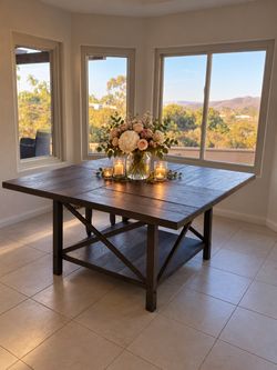 Beautiful Square Dining Table Dark Wood 4 chairs