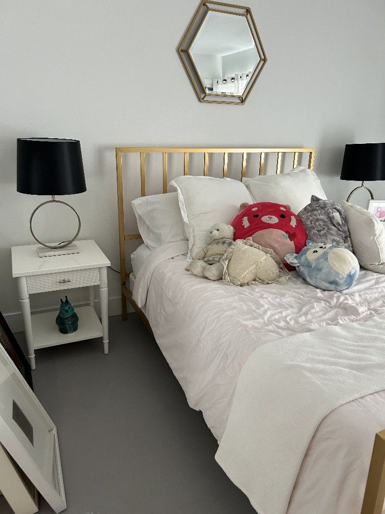 Gold Metal Queen Bed Frame AND Mattress