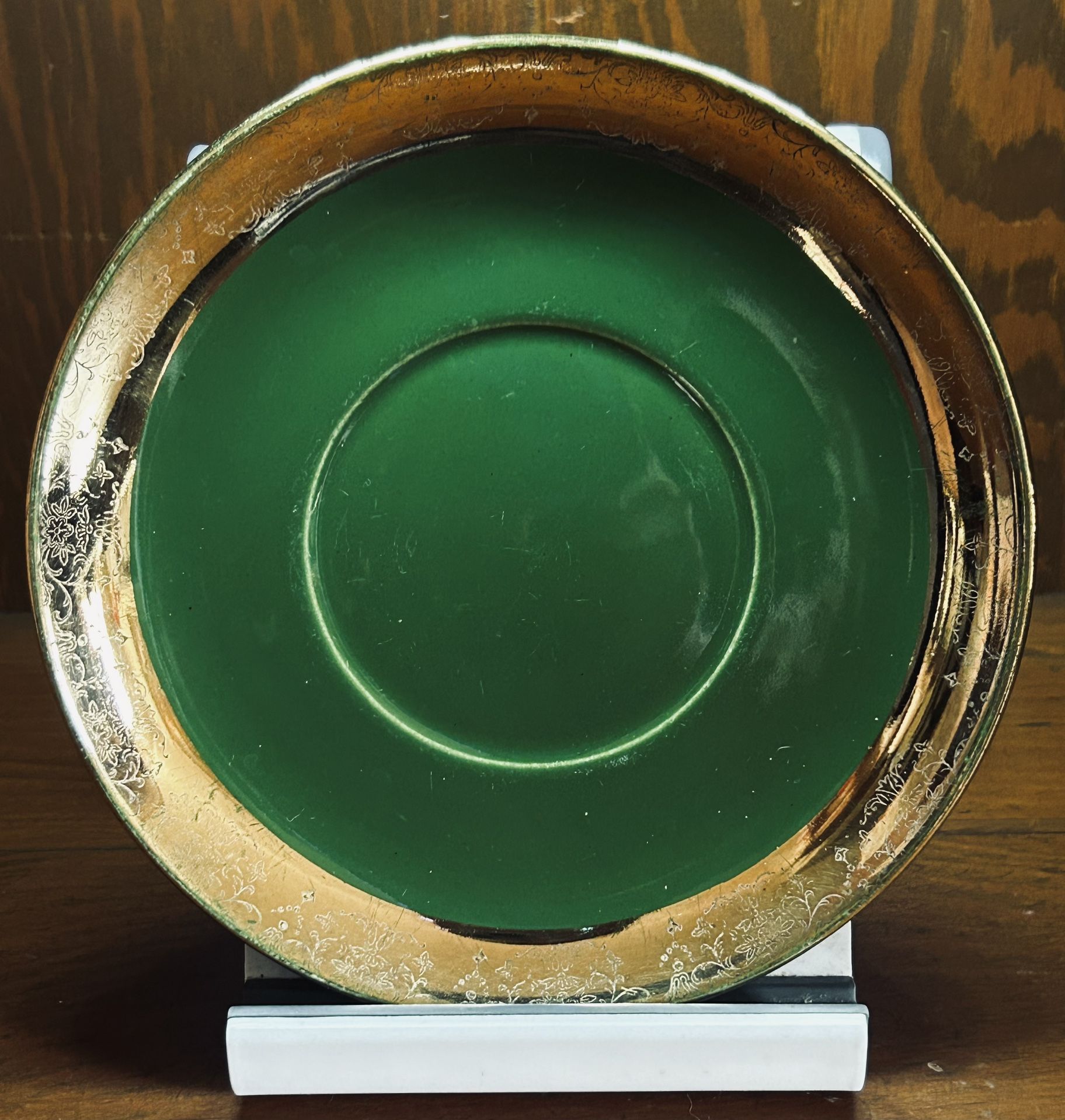 Vintage Green O Gold Warranted 22K China Gold Band Saucer About 6"