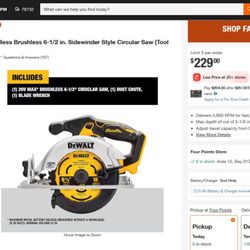 DeWalt XR 20V 6-1/2” Circular Saw (Tool Only) – Never Used! 