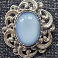 Vintage DANECRAFT Sterling Brooch W Blue Moonstone