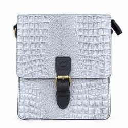 Silver Croc-Embossed Leather Crossbody Bag