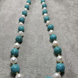 Turquoise And  Pearl  Necklace 