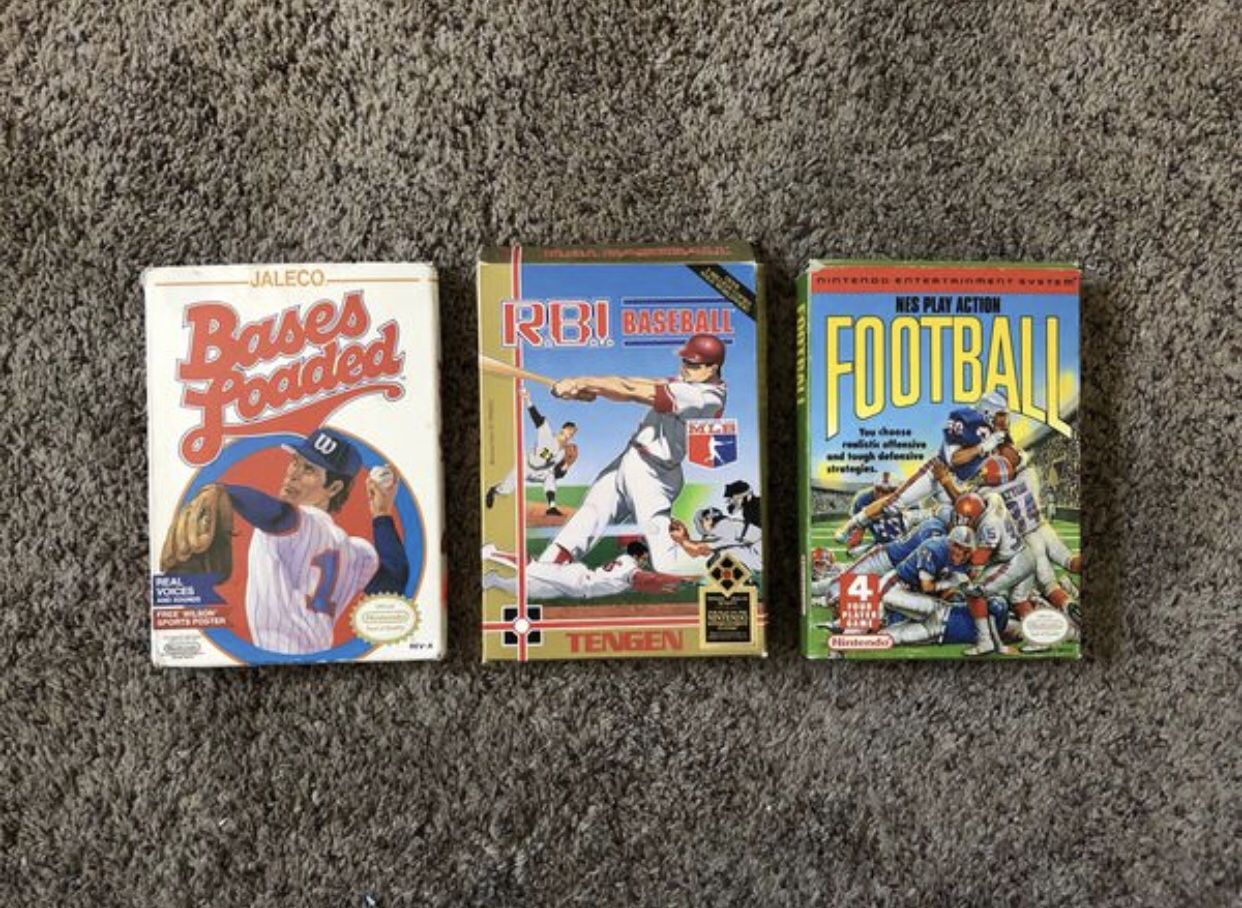 Bases Loaded/R.B.I Baseball/NES Play Action Football Nintendo ALL 3 Complete In Original Box!