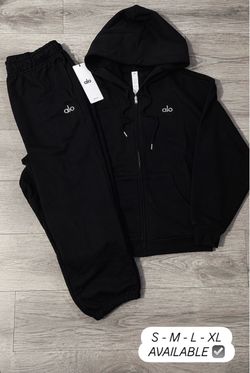 Alo Yoga Black Zip-Up Hoodie and Jogger Set
