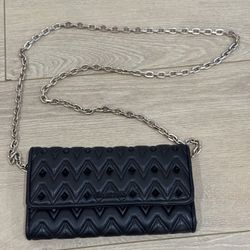 Valentino Black Quilted Leather Studded Chain Wallet