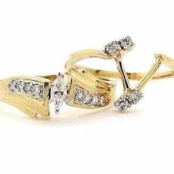 14k Gold .36TCW Marquise Round Diamond Engagement Insert Wedding Ring Set #31575