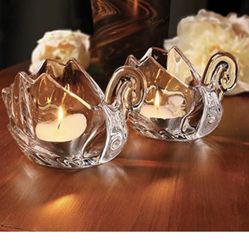 Crystal Swan Votive Holders - Pair 