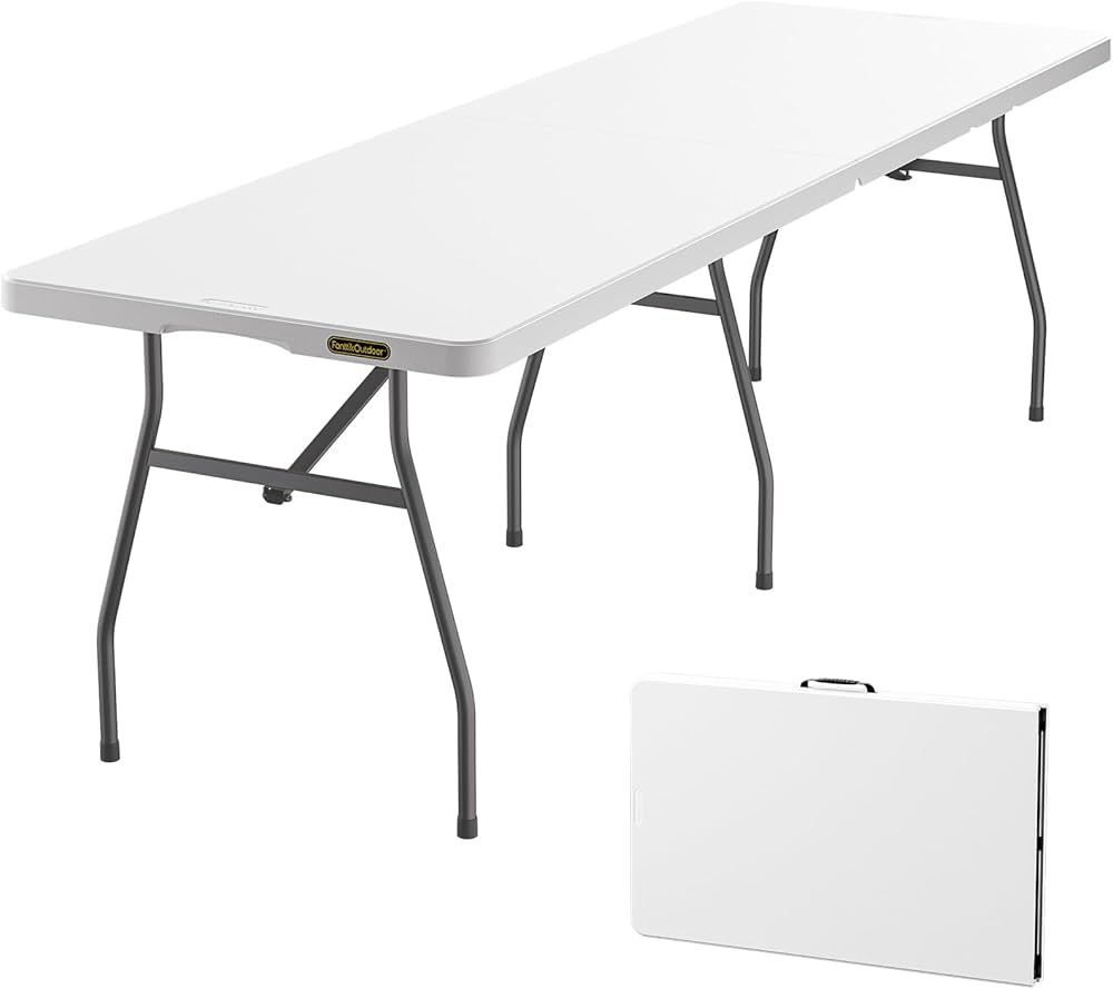8ft Folding Table with Six Legs 500 LBS Heavy Duty Plastic Fold in Half Table Foldable Table w/Handle for Indoor Outdoor Party Wedding Off