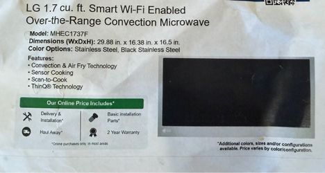 LG 1.7 cu ft Smart over the range convection microwave