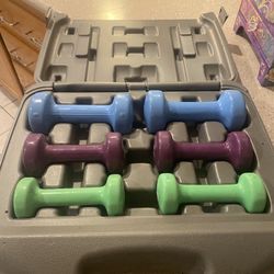 Case Of Weights With 2 Roll Out Mats