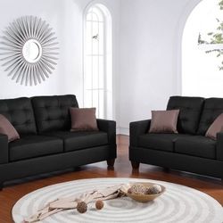 Black Sofa Set Linen Fabric 