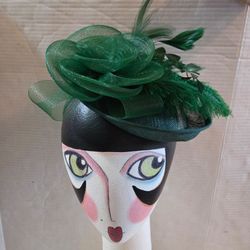 Women's fascinator hat headband green feathers hair accessory
