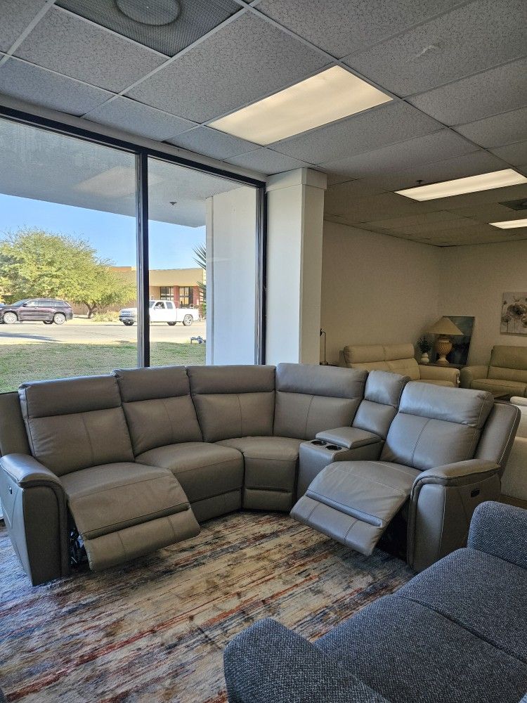 5-pc Leather Sectional with 2 power recliners & console  - Addyson 