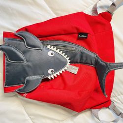 Like New L.L Bean Baby Shark Toddler Backpack Red Gray 296808 Lunch Bag Kids Youth