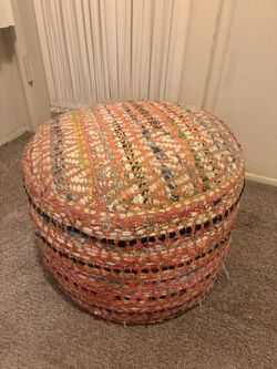 Round Woven Fabric Pouf Ottoman