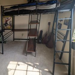 Twin Loft Bed With Desk And Shelves.