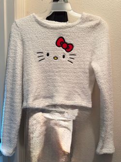 Hello Kitty Fuzzy Crop Sweater White