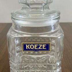 Vintage Koeze's Clear Glass Jar Apothecary Kitchen Canister w/Sealing Lid 7"