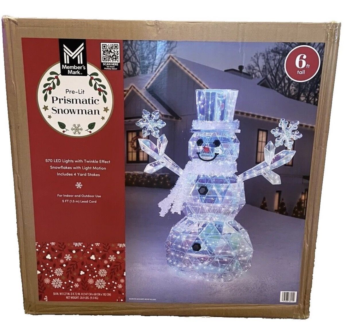 Members Mark Pre-Lit 6FT Tall Prismatic Snowman Brand New In Box