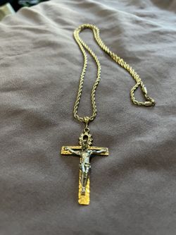 Gold Plated Chain And Jesus Cross 