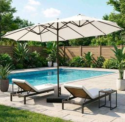 BPS 15ft Double Sided Patio Umbrella Ivory w Base New in Box