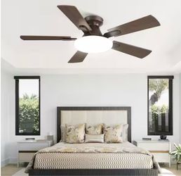 42” Brown Flush Mount Ceiling Fan w/ LED Light Remote & App