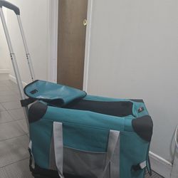 Portable Pet Carrier Breathable Travel Transport Bag Removable Wheels Retractable Walking Handle 4 Wheels