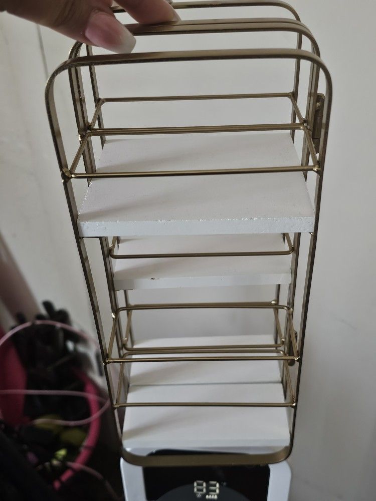 Mini Shelfs Open And Closes Gold And White Vanity Perfume Makeup