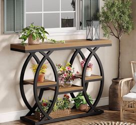 New in box 39.4" Console Table, Industrial 4-Tier Sofa Table Entryway Table with Storage Shelves, Narrow Wood Accent Tables with Metal Frame for Small