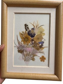 Vintage Framed Pressed Flower Art numbered collectible 5x7”