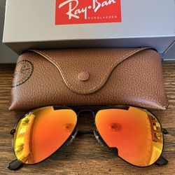 Ray-Ban Aviators 58mm. Black Frame With Orange Flash Mirror Lenses.  