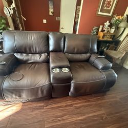 Brown Leather Love Seat Electric 