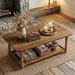 100 % real Solid Wood Rectangular Coffee Table with 2-Tier Storage