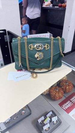 Gucci Rajah Chain Shoulder Bag Green Python