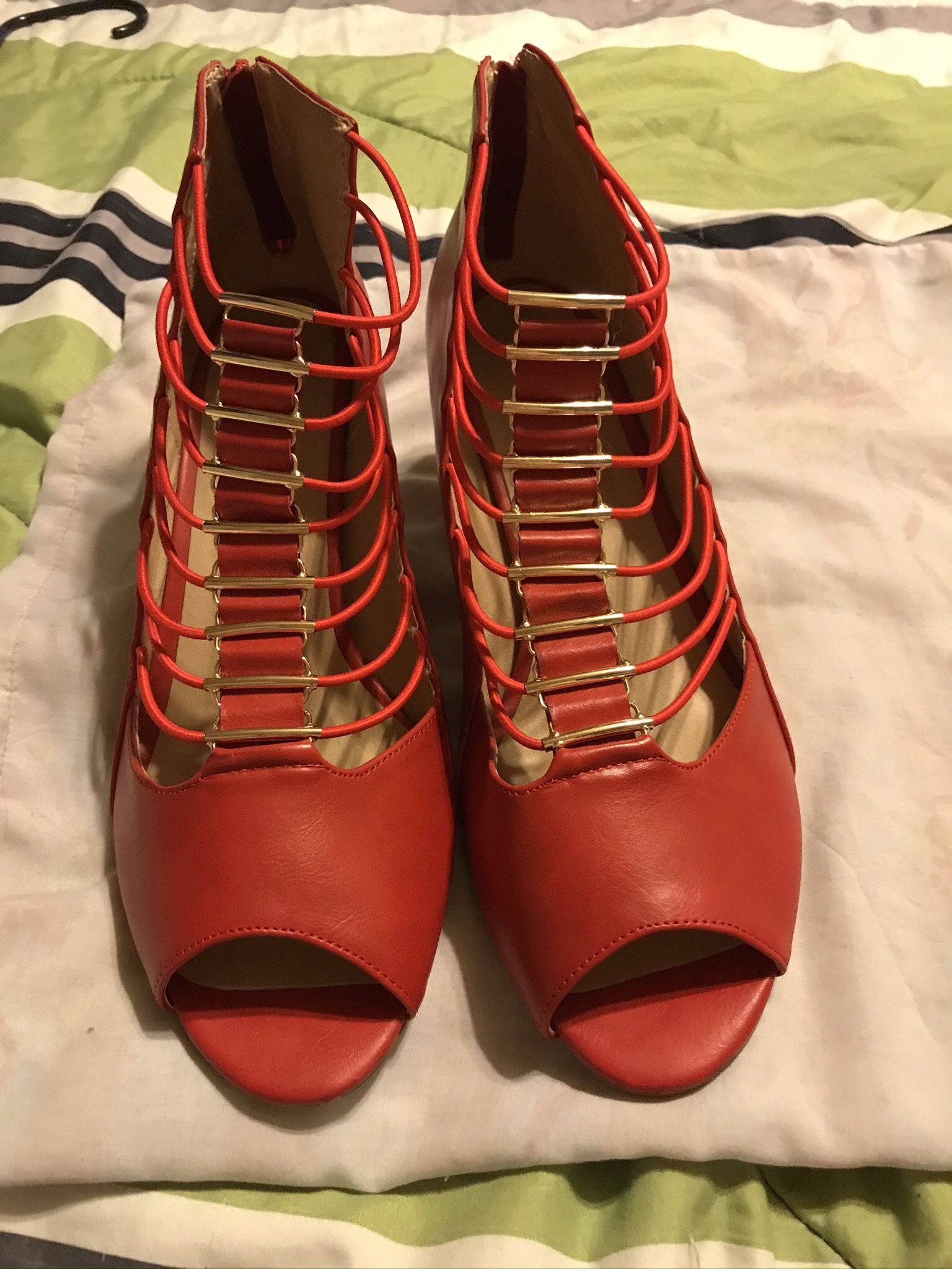 Midnight Velvet Red & Gold open toe heels